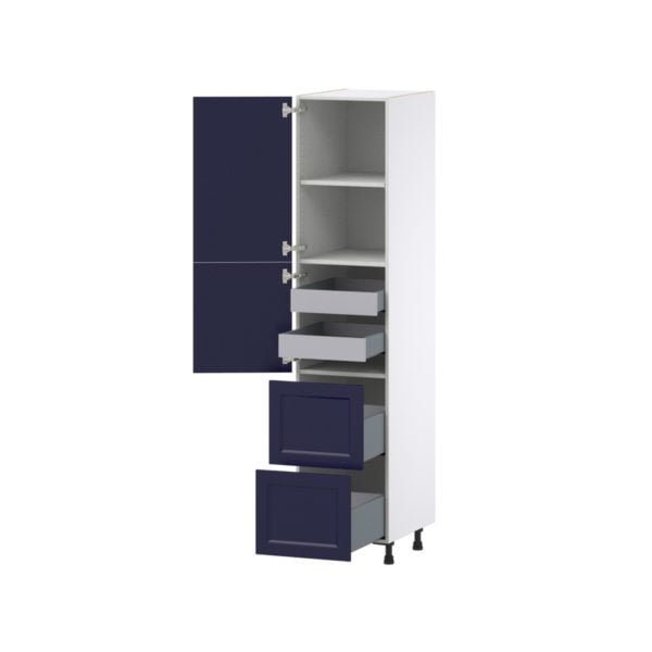 Camellia Painted Midnight Blue Recessed Assembled Pantry Cabinet 2 Doors with 2 Drawers and 2 Inner Drawers (18 in. W X 84.5 in. H X 24 in. D)