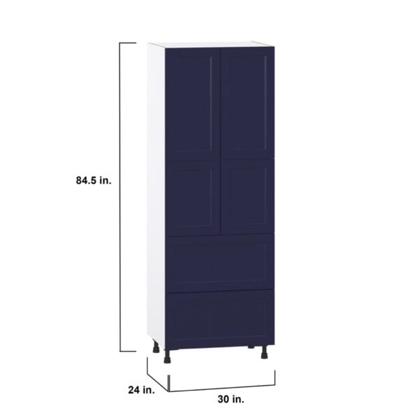 Camellia Painted Midnight Blue Recessed Assembled Pantry Cabinet 4 Doors with 2 Drawers and 2 Inner Drawers (30 in. W X 84.5 in. H X 24 in. D)