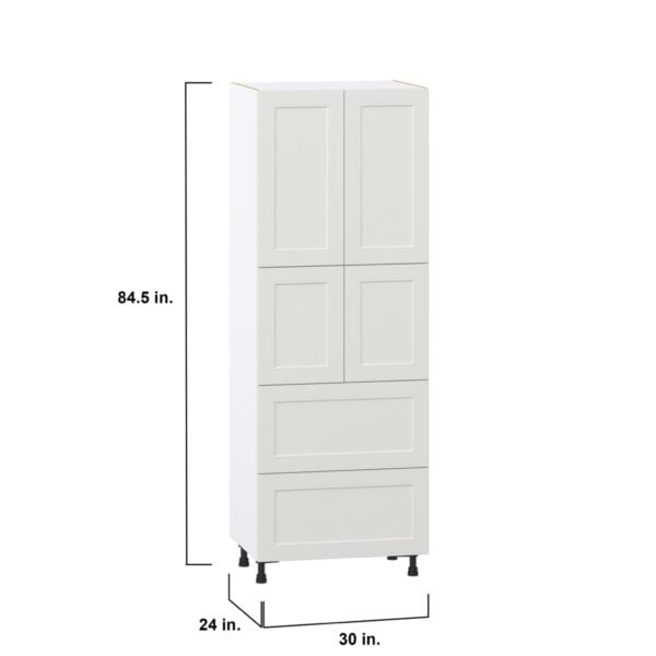 Wisteria Painted Light Gray Recessed Assembled Pantry Cabinet 4 Doors with 2 Drawers and 2 Inner Drawers (30 in. W X 84.5 in. H X 24 in. D)