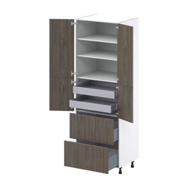 Cordyline Textured Slab Walnut Assembled Pantry Cabinet 4 Doors with 2 Drawers and 2 Inner Drawers (30 in. W X 89.5 in. H X 24 in. D)