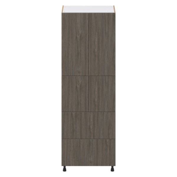 Cordyline Textured Slab Walnut Assembled Pantry Cabinet 4 Doors with 2 Drawers and 2 Inner Drawers (30 in. W X 89.5 in. H X 24 in. D)