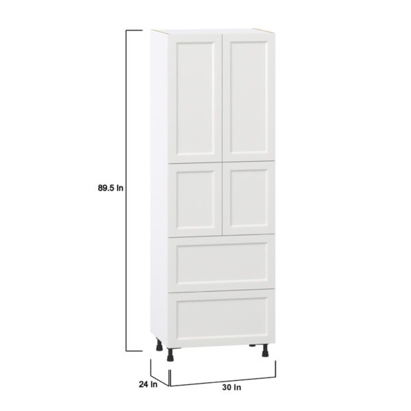 Magnolia Painted Bright White Recessed Assembled Pantry Cabinet 4 Doors with 2 Drawers and 2 Inner Drawers (30 in. W X 89.5 in. H X 24 in. D)