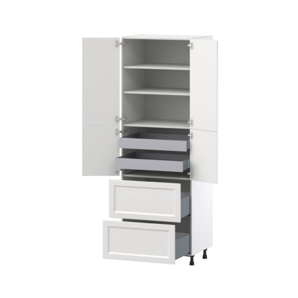 Magnolia Painted Bright White Recessed Assembled Pantry Cabinet 4 Doors with 2 Drawers and 2 Inner Drawers (30 in. W X 89.5 in. H X 24 in. D)