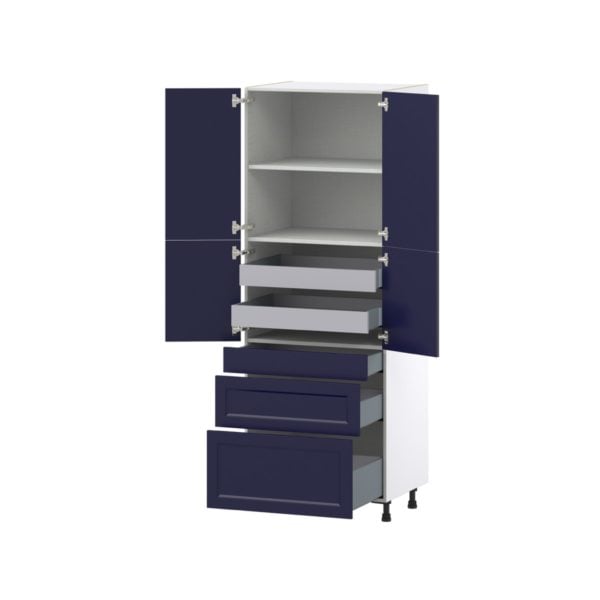 Camellia Painted Midnight Blue Recessed Assembled Pantry  Cabinet with 2 Inner Drawers (30 in. W x 84.5 in. H x 24 in. D)