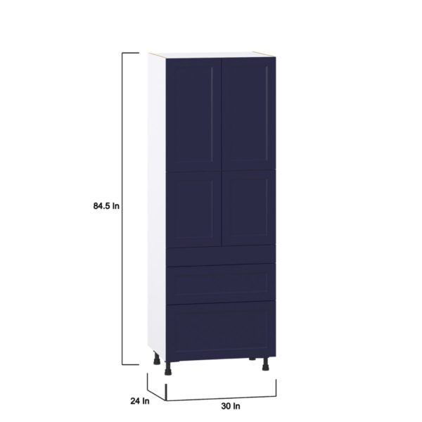 Camellia Painted Midnight Blue Recessed Assembled Pantry  Cabinet with 2 Inner Drawers (30 in. W x 84.5 in. H x 24 in. D)