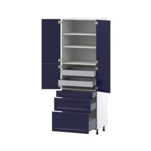 Camellia Painted Midnight Blue Recessed Assembled Pantry  Cabinet with 3 Drawers and 2 Inner Drawers (30 in. W x 89.5 in. H x 24 in. D)