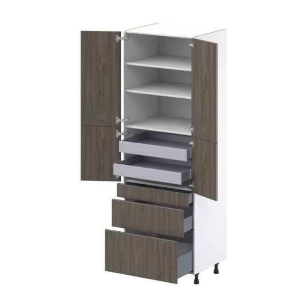 Cordyline Textured Slab Walnut Assembled Pantry  Cabinet with 3 Drawers and 2 Inner Drawers (30 in. W x 89.5 in. H x 24 in. D)