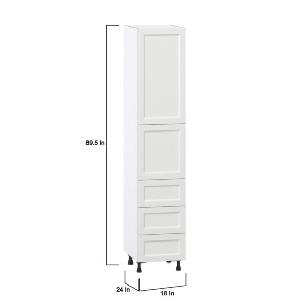 Magnolia Painted Bright White Recessed Assembled Pantry Cabinet 1 Doors with 3 Drawers and 2 Inner Drawers (18 in. W X 89.5 in. H X 24 in. D)