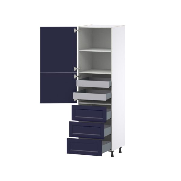 Camellia Painted Midnight Blue Recessed Assembled Pantry Cabinet 2 Doors with 3 Drawers and 2 Inner Drawers (24 in. W X 84.5 in. H X 24 in. D)