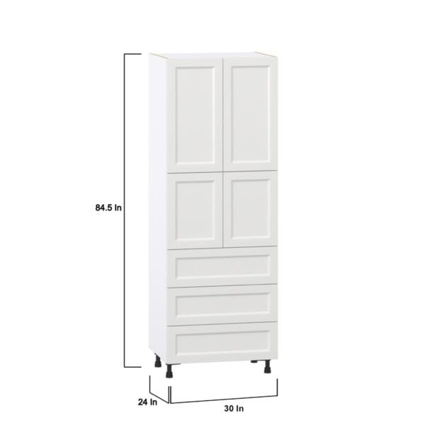 Magnolia Painted Bright White Recessed Assembled Pantry Cabinet 4 Doors with 3 Drawers and 2 Inner Drawers (30 in. W X 84.5 in. H X 24 in. D)