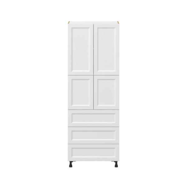 Magnolia Painted Bright White Recessed Assembled Pantry Cabinet 4 Doors with 3 Drawers and 2 Inner Drawers (30 in. W X 84.5 in. H X 24 in. D)