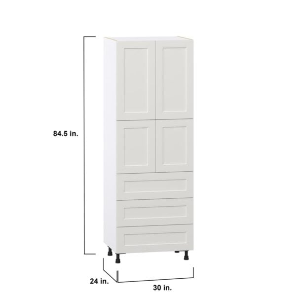 Wisteria Painted Light Gray Recessed Assembled Pantry Cabinet 4 Doors with 3 Drawers and 2 Inner Drawers (30 in. W X 84.5 in. H X 24 in. D)