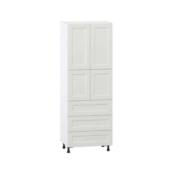 Wisteria Painted Light Gray Recessed Assembled Pantry Cabinet 4 Doors with 3 Drawers and 2 Inner Drawers (30 in. W X 84.5 in. H X 24 in. D)