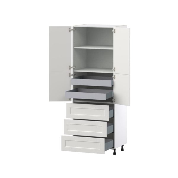 Wisteria Painted Light Gray Recessed Assembled Pantry Cabinet 4 Doors with 3 Drawers and 2 Inner Drawers (30 in. W X 84.5 in. H X 24 in. D)