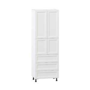 Magnolia Painted Bright White Recessed Assembled Pantry Cabinet 4 Doors with 3 Drawers and 2 Inner Drawers (30 in. W X 89.5 in. H X 24 in. D)