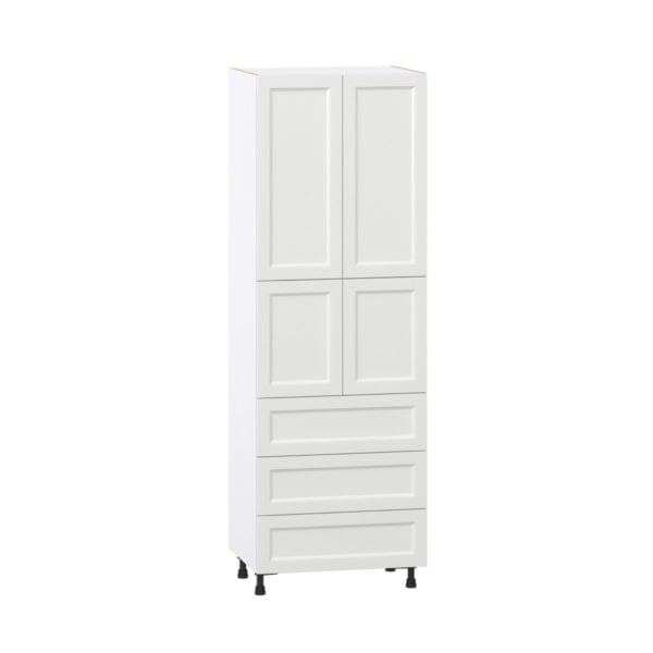 Magnolia Painted Bright White Recessed Assembled Pantry Cabinet 4 Doors with 3 Drawers and 2 Inner Drawers (30 in. W X 89.5 in. H X 24 in. D)