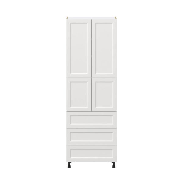 Magnolia Painted Bright White Recessed Assembled Pantry Cabinet 4 Doors with 3 Drawers and 2 Inner Drawers (30 in. W X 89.5 in. H X 24 in. D)