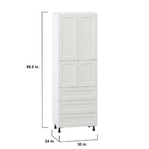 Wisteria Painted Light Gray Recessed Assembled Pantry Cabinet 4 Doors with 3 Drawers and 2 Inner Drawers (30 in. W X 89.5 in. H X 24 in. D)