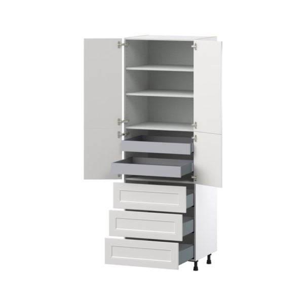 Wisteria Painted Light Gray Recessed Assembled Pantry Cabinet 4 Doors with 3 Drawers and 2 Inner Drawers (30 in. W X 89.5 in. H X 24 in. D)