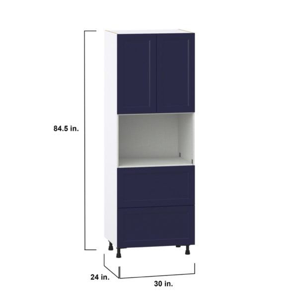 Camellia Painted Midnight Blue Recessed Assembled Pantry Microwave Cabinet with 2 Drawer (30 in. W X 84.5 in. H X 24 in. D)