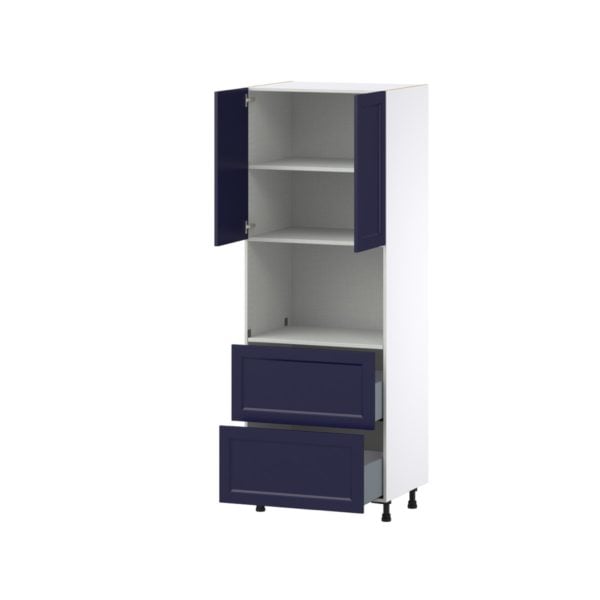 Camellia Painted Midnight Blue Recessed Assembled Pantry Microwave Cabinet with 2 Drawer (30 in. W X 84.5 in. H X 24 in. D)