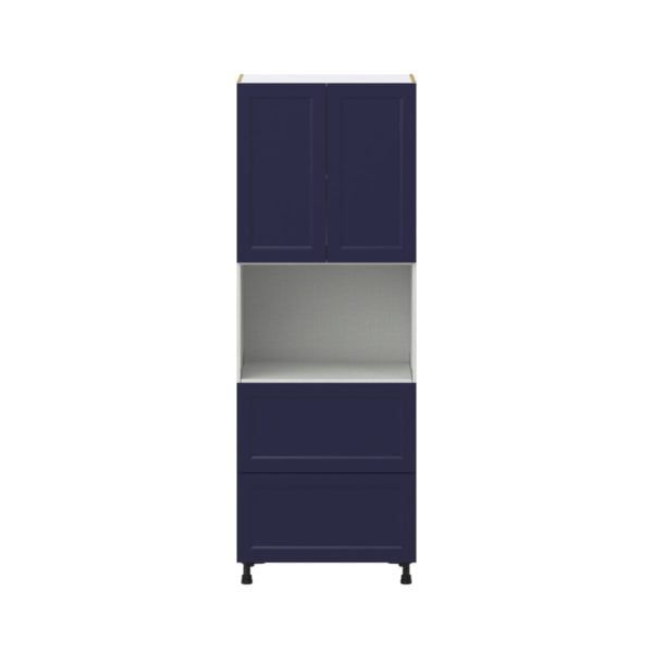 Camellia Painted Midnight Blue Recessed Assembled Pantry Microwave Cabinet with 2 Drawer (30 in. W X 84.5 in. H X 24 in. D)