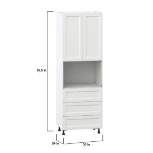 Magnolia Painted Bright White Recessed Assembled Pantry Microwave Cabinet with 3 Even Drawers (30 in. W X 89.5 in. H X 24 in. D)