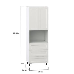 Wisteria Painted Light Gray Recessed Assembled Pantry Microwave Cabinet with 3 Even Drawers (30 in. W X 89.5 in. H X 24 in. D)