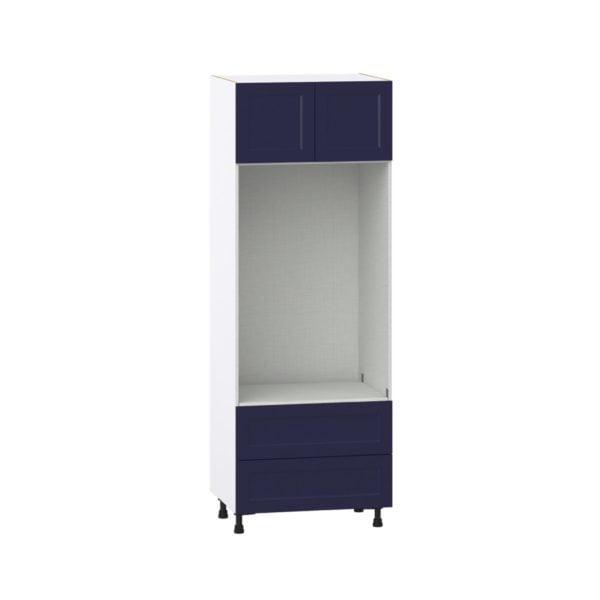 Camellia Painted Midnight Blue Recessed Assembled Pantry Micro/Oven Combo  Cabinet with 2 Drawers  (30 in. W x 84.5 in. H x 24 in. D)