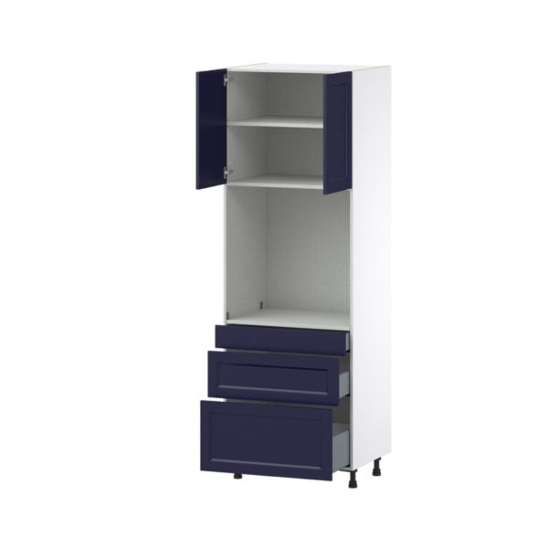 Camellia Painted Midnight Blue Recessed Assembled Single Oven  Cabinet with Drawers (30 in. W x 89.5 in. H x 24 in. D)