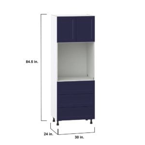 Camellia Painted Midnight Blue Recessed Assembled Pantry Single Oven Cabinet with 3 Even Drawers (30 in. W X 84.5 in. H X 24 in. D)