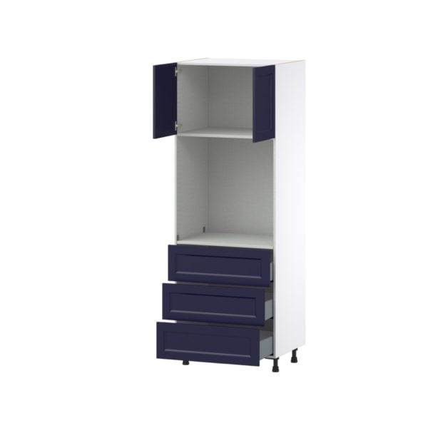 Camellia Painted Midnight Blue Recessed Assembled Pantry Single Oven Cabinet with 3 Even Drawers (30 in. W X 84.5 in. H X 24 in. D)