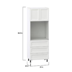 Magnolia Painted Bright White Recessed Assembled Pantry Single Oven Cabinet with 3 Even Drawers (30 in. W X 84.5 in. H X 24 in. D)