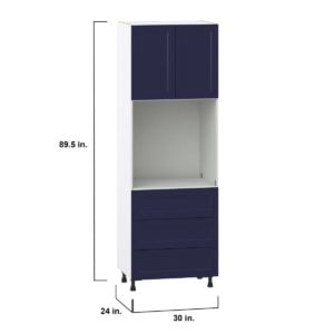 Camellia Painted Midnight Blue Recessed Assembled Pantry Single Oven Cabinet with 3 Even Drawers (30 in. W X 89.5 in. H X 24 in. D)