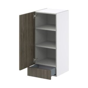 Cordyline Textured Slab Walnut Assembled Wall  Cabinet with a Door and a 5 in. Drawer (15 in. W x 35 in. H x 14 in. D)