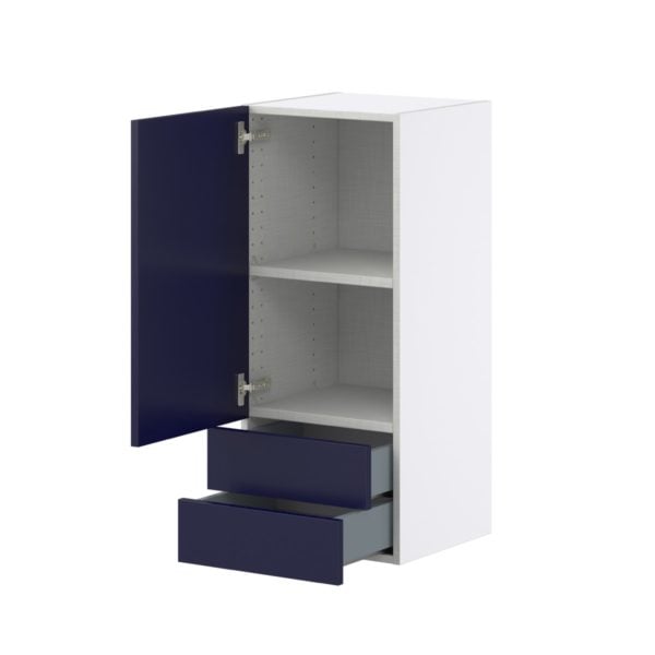 Camellia Painted Midnight Blue Recessed Assembled Wall  Cabinet with a Door and Two 5 in. Drawers (15 in. W x 35 in. H x 14 in. D)