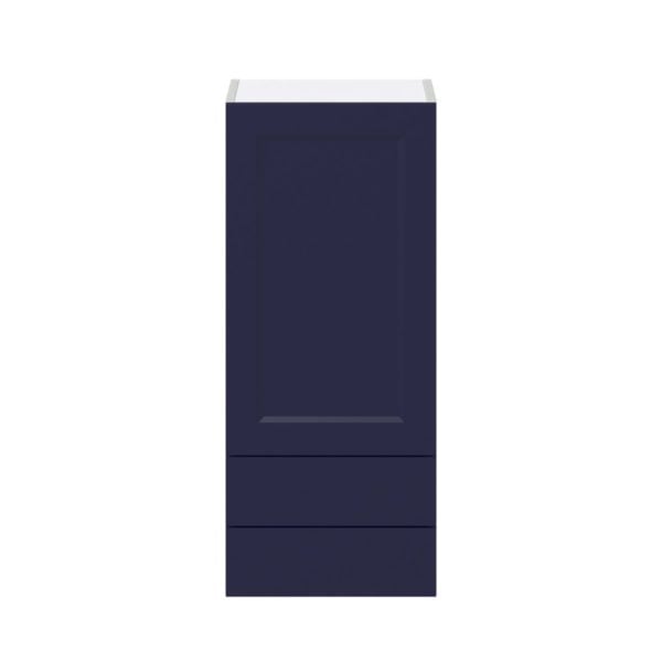 Camellia Painted Midnight Blue Recessed Assembled Wall  Cabinet with a Door and Two 5 in. Drawers (15 in. W x 35 in. H x 14 in. D)