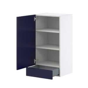 Camellia Painted Midnight Blue Recessed Assembled Wall  Cabinet with a Door and a 5 in. Drawer (18 in. W x 35 in. H x 14 in. D)