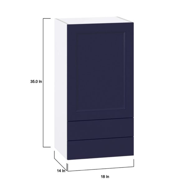 Camellia Painted Midnight Blue Recessed Assembled Wall  Cabinet with a Door and Two 5 in. Drawers (18 in. W x 35 in. H x 14 in. D)