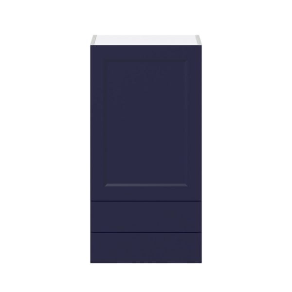 Camellia Painted Midnight Blue Recessed Assembled Wall  Cabinet with a Door and Two 5 in. Drawers (18 in. W x 35 in. H x 14 in. D)