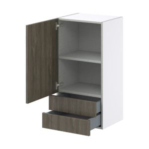 Cordyline Textured Slab Walnut Assembled Wall  Cabinet with a Door and Two 5 in. Drawers (18 in. W x 35 in. H x 14 in. D)