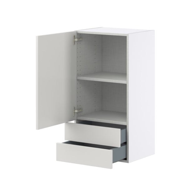 Wisteria Painted Light Gray Recessed Assembled Wall  Cabinet with a Door and Two 5 in. Drawers (18 in. W x 35 in. H x 14 in. D)