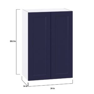 Camellia Painted Midnight Blue Recessed Assembled Wall  Cabinet with 2 Full High Doors (24 in. W x 35 in. H x 14 in. D)