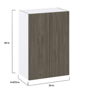 Cordyline Textured Slab Walnut Assembled Wall  Cabinet with 2 Full High Doors (24 in. W x 35 in. H x 14 in. D)