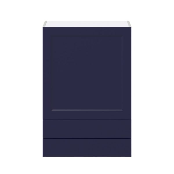 Camellia Painted Midnight Blue Recessed Assembled Wall  Cabinet with a Door and Two 5 in. Drawers (24 in. W x 35 in. H x 14 in. D)