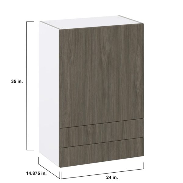 Cordyline Textured Slab Walnut Assembled Wall  Cabinet with a Door and Two 5 in. Drawers (24 in. W x 35 in. H x 14 in. D)