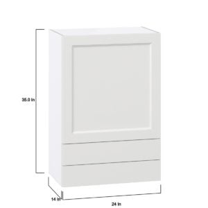 Magnolia Painted Bright White Recessed Assembled Wall  Cabinet with a Door and Two 5 in. Drawers (24 in. W x 35 in. H x 14 in. D)