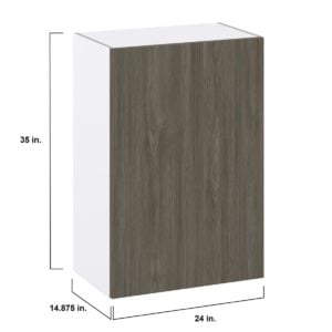 Cordyline Textured Slab Walnut Assembled Wall  Cabinet with Full High Door (24 in. W x 35 in. H x 14 in. D)