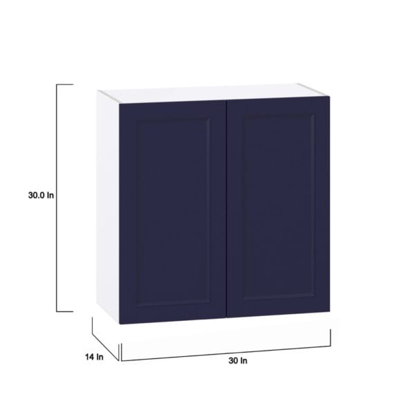 Camellia Painted Midnight Blue Recessed Assembled Wall  Cabinet with 2 Full High Doors (30 in. W x 30 in. H x 14 in. D)