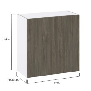 Cordyline Textured Slab Walnut Assembled Wall  Cabinet with 2 Full High Doors (30 in. W x 30 in. H x 14 in. D)